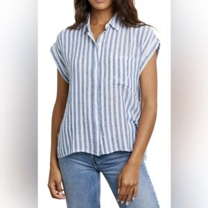 Rails Whitney Echo Stripe Women's Linen Blend Button Up Shirt Minimalist